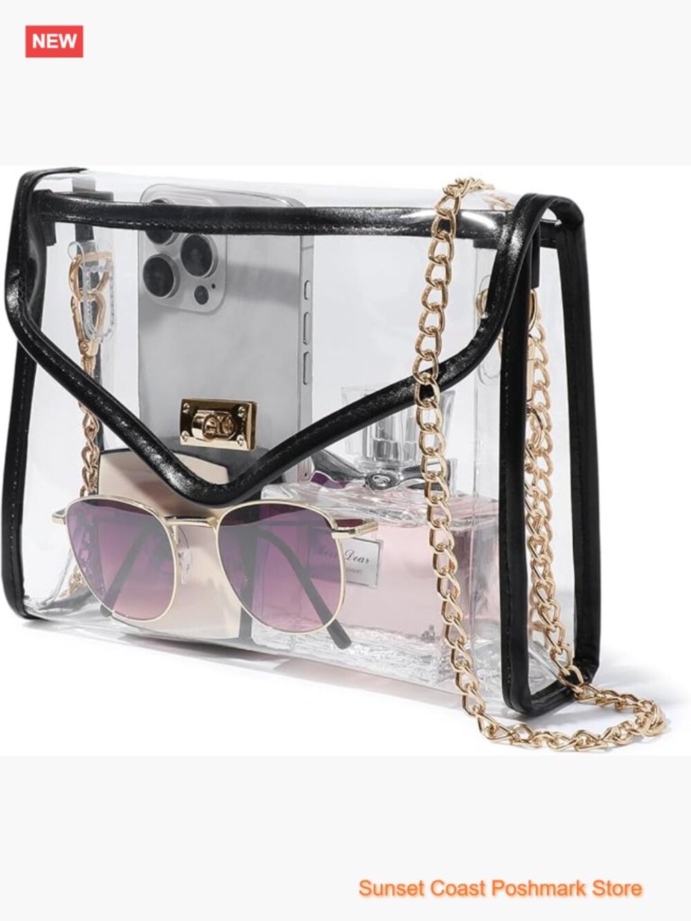 Clear Crossbody Bag with Leather Edging Stadium Approved
